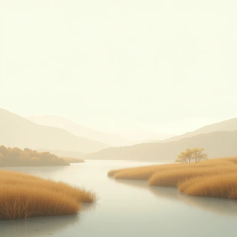 Pintura de paisagem simples com poucos detalhes em estilo minimalista.