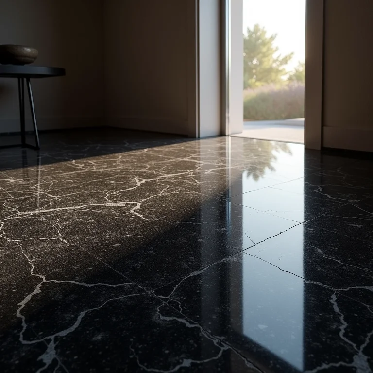 Piso de granito preto em ambiente moderno