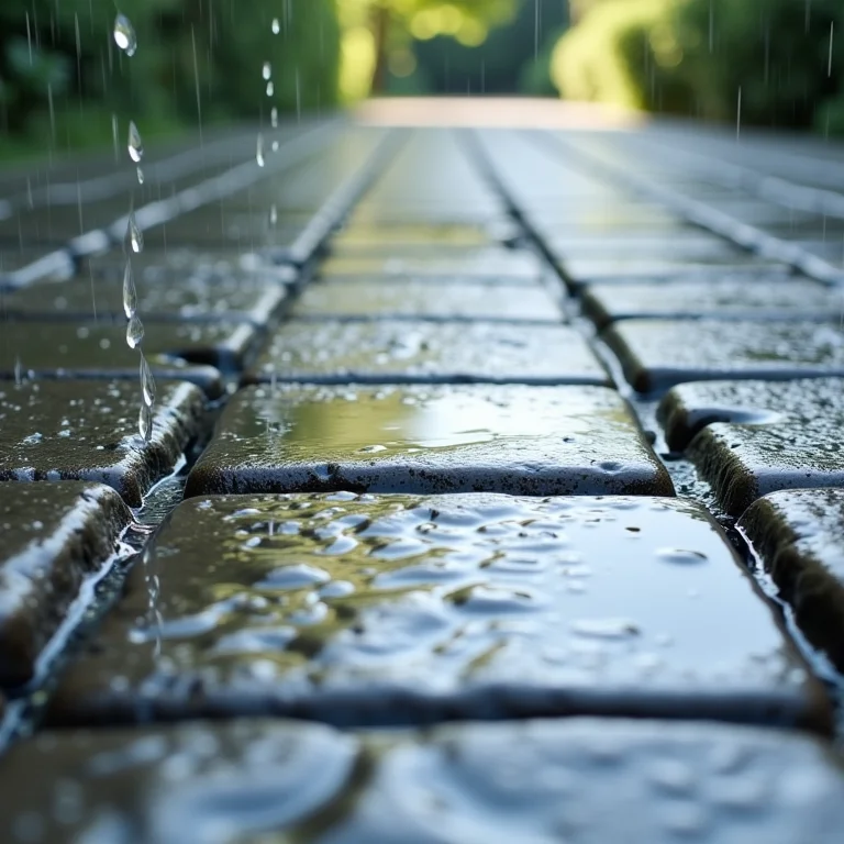 Piso drenante absorvendo água da chuva.