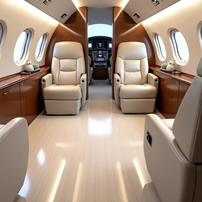 Piso vinílico moderno e prático em uma cabine de avião particular