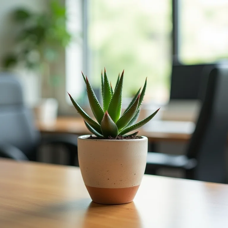 Planta pequena em um vaso grande demais em um escritório