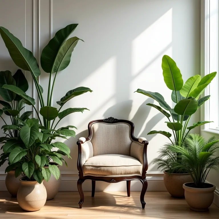 Plantas e móvel antigo na decoração