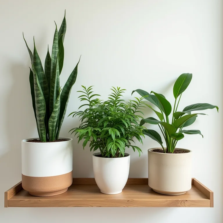 Plantas em prateleira de madeira decorando banheiro