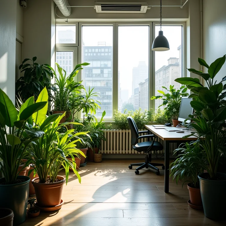 Plantas posicionadas aleatoriamente em um escritório
