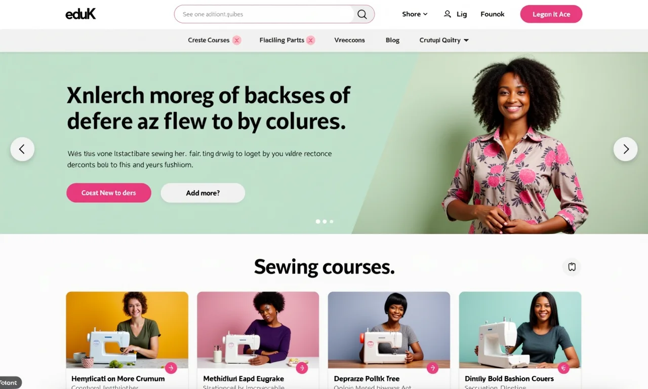 Plataforma da Escola de Moda Online da EduK com cursos de costura.