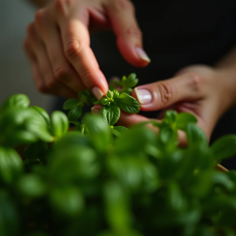Podando e colhendo ervas frescas