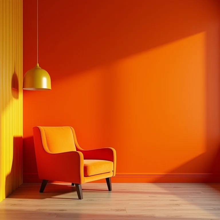 Poltrona laranja como cor dominante em decoração com cores análogas