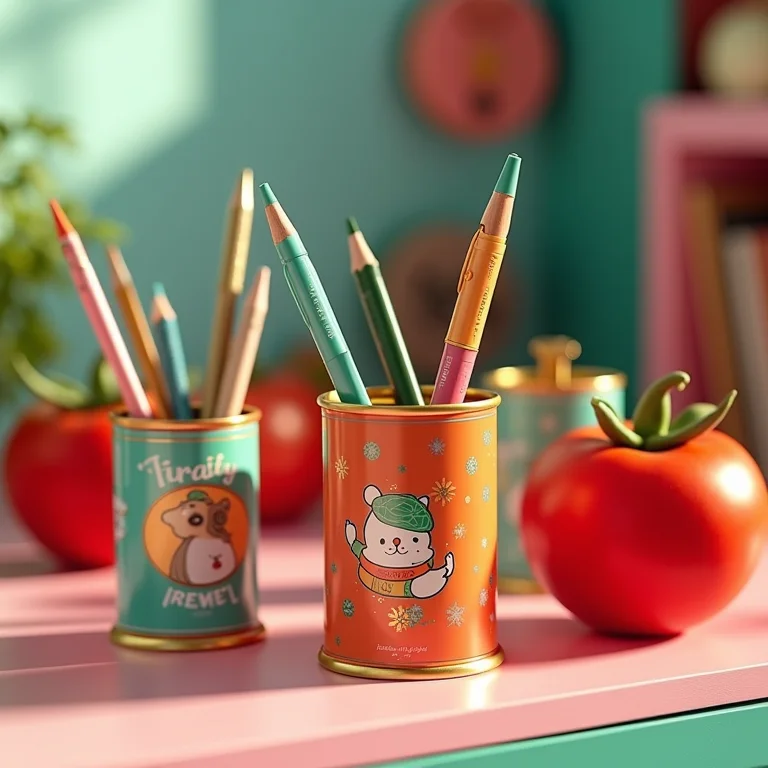 Porta canetas temático com designs personalizados.