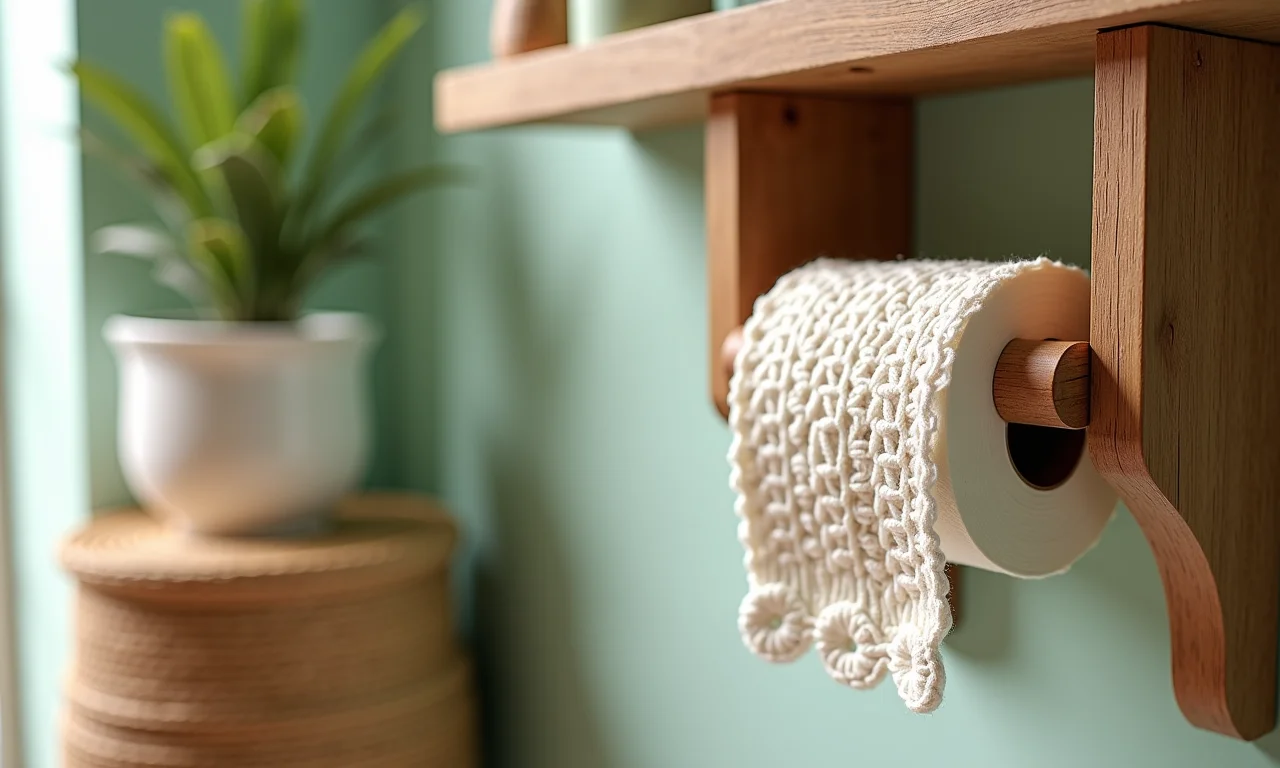 Porta Papel Higiênico de Crochê Para Bancada ou Parede Porta papel higiênico de crochê artesanal em banheiro com decoração brasileira.