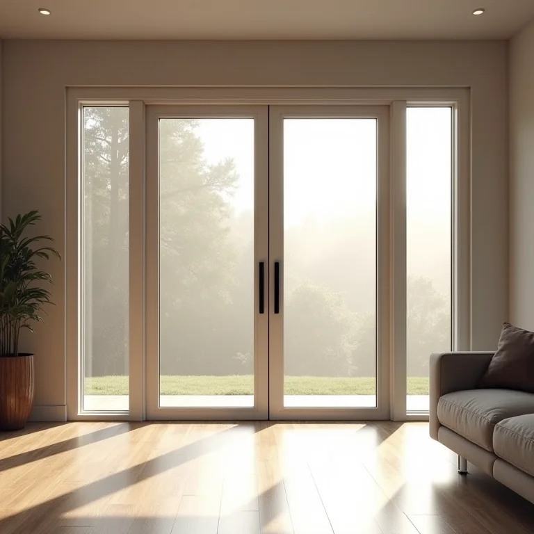 Porta pivotante de alumínio com painel de vidro para interiores modernos