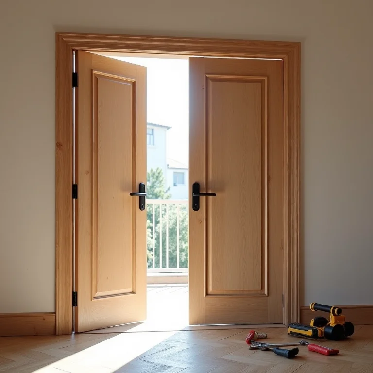 Porta pivotante mal instalada e desalinhada.