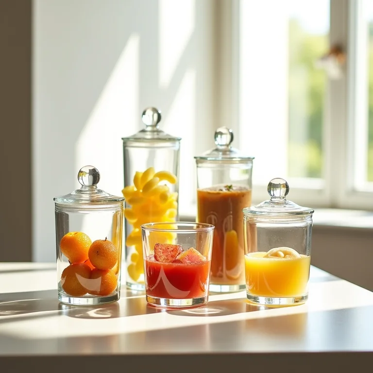 Potes de vidro da Nadir Figueiredo com alimentos.