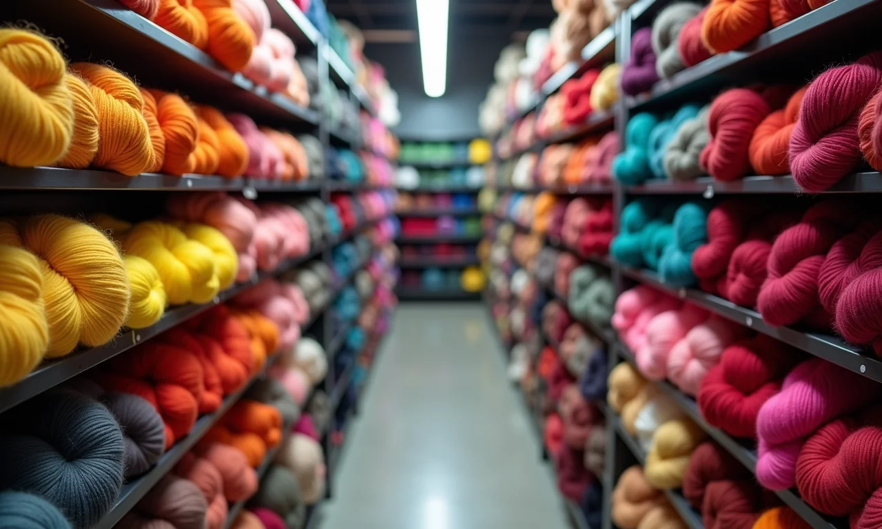Prateleiras de lã colorida nas Lojas Renner.