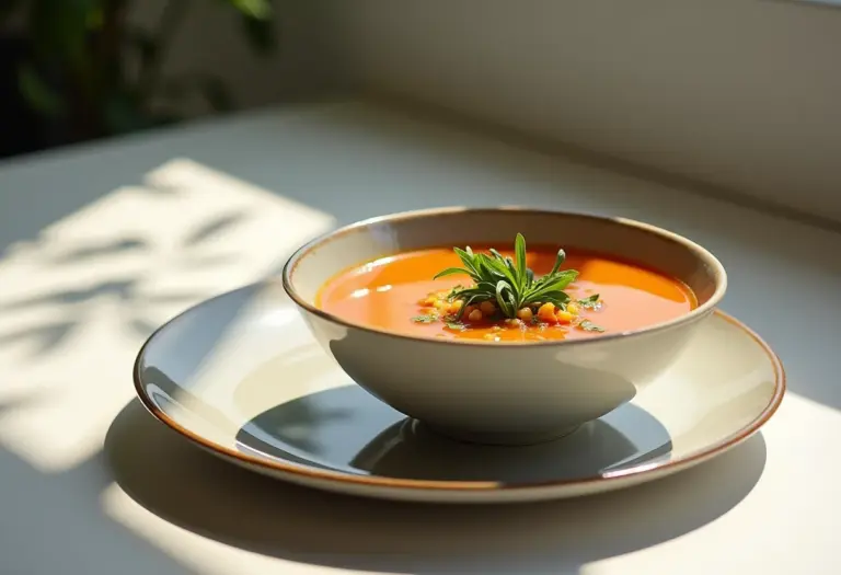 Prato de sopa bowl e prato fundo lado a lado em uma mesa elegante