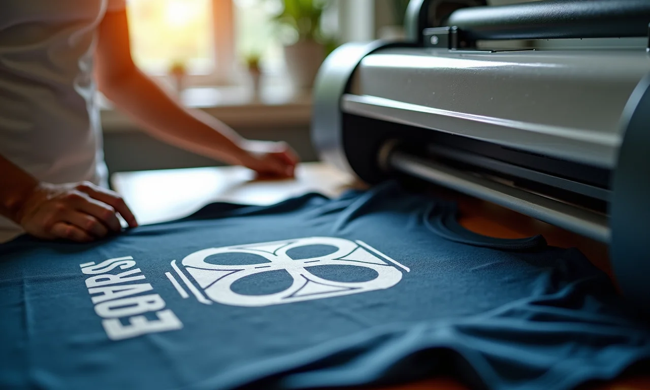 Prensa térmica transferindo design para uma camiseta.