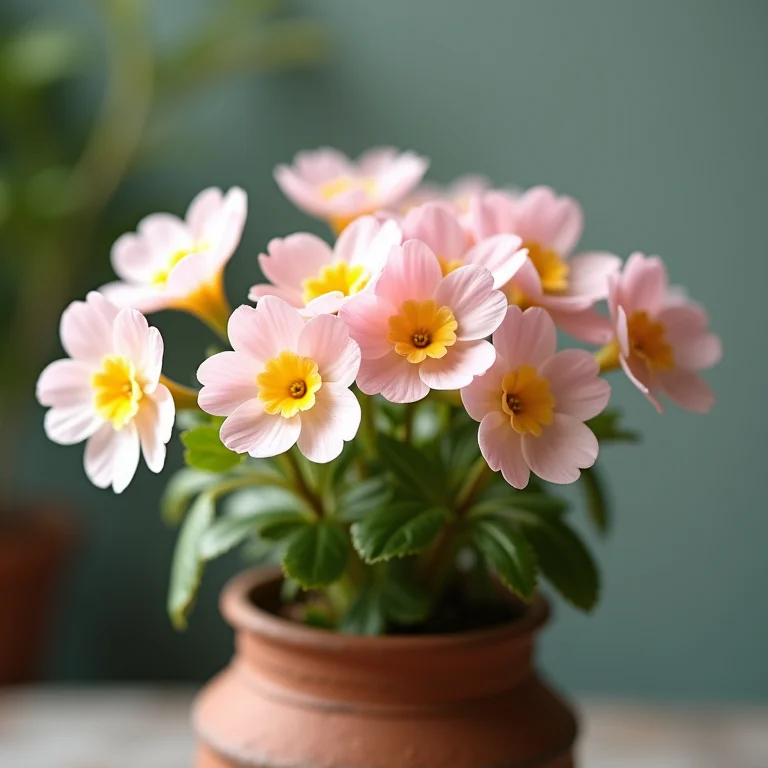 Prímulas delicadas em tons pastel.