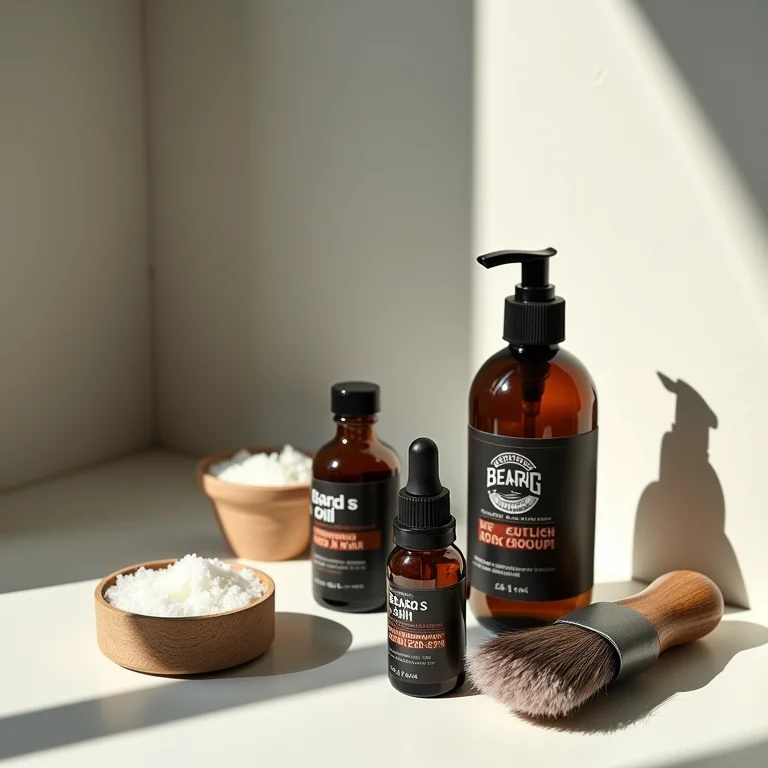 Produtos para barba: shampoo, óleo e outros itens de cuidado.