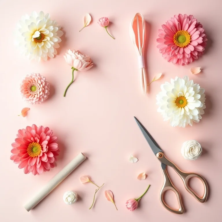 Produtos recomendados para criar flores de tecido: tesouras, tecidos de qualidade, cola.