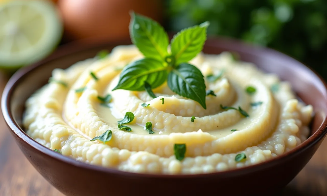 Purê de couve-flor cremoso em tigela.