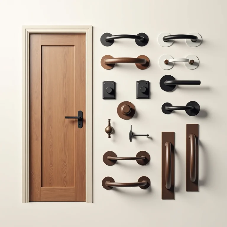 Puxadores e ferragens para porta pivotante de madeira