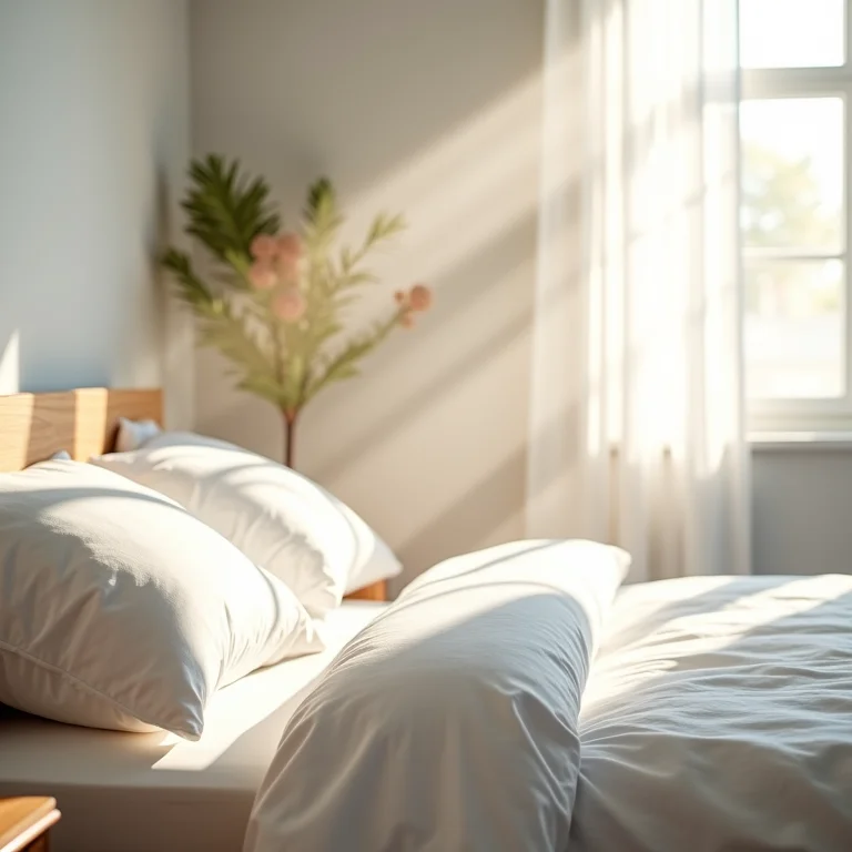 Quarto aconchegante com cama arrumada e luz natural