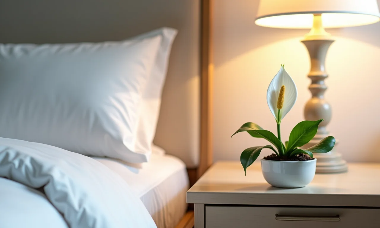 Quarto elegante com lírio da paz, tranquilidade e beleza.