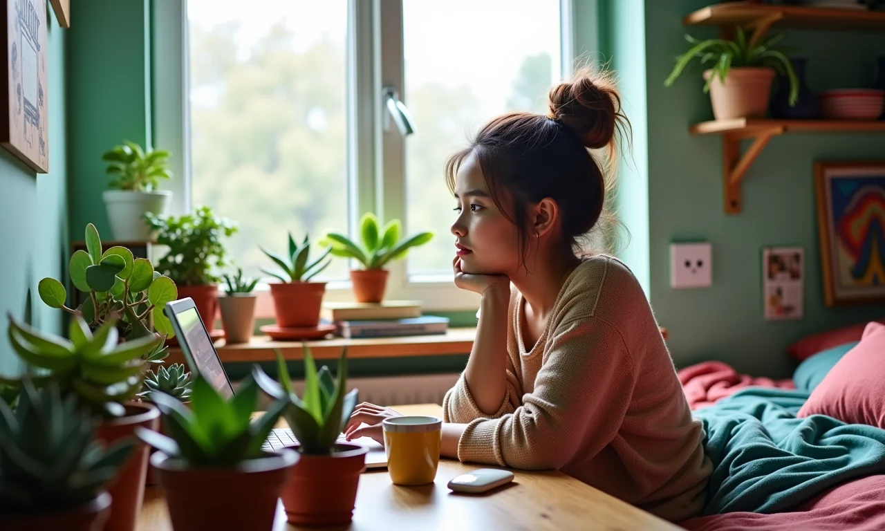 Quarto pequeno com suculentas, charme e aconchego.