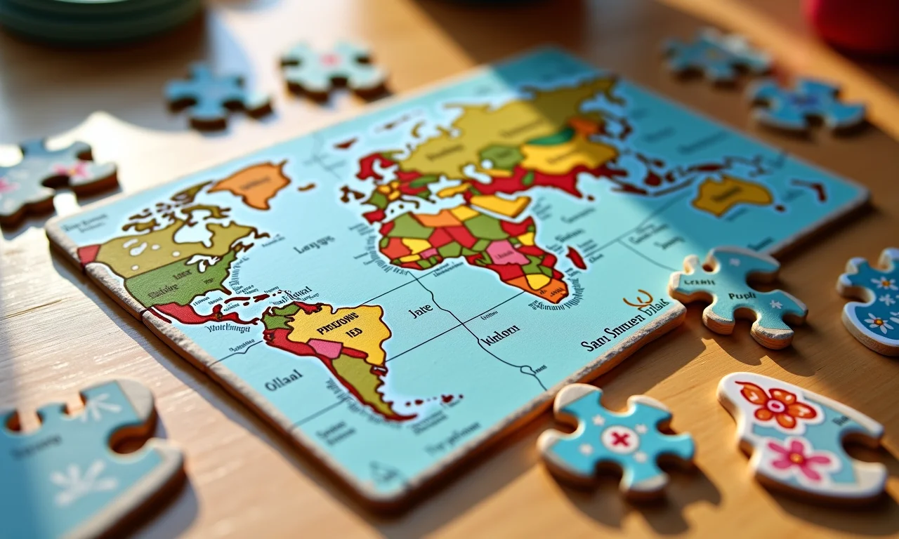 Quebra-cabeça de palito de picolé com tema de viagem.