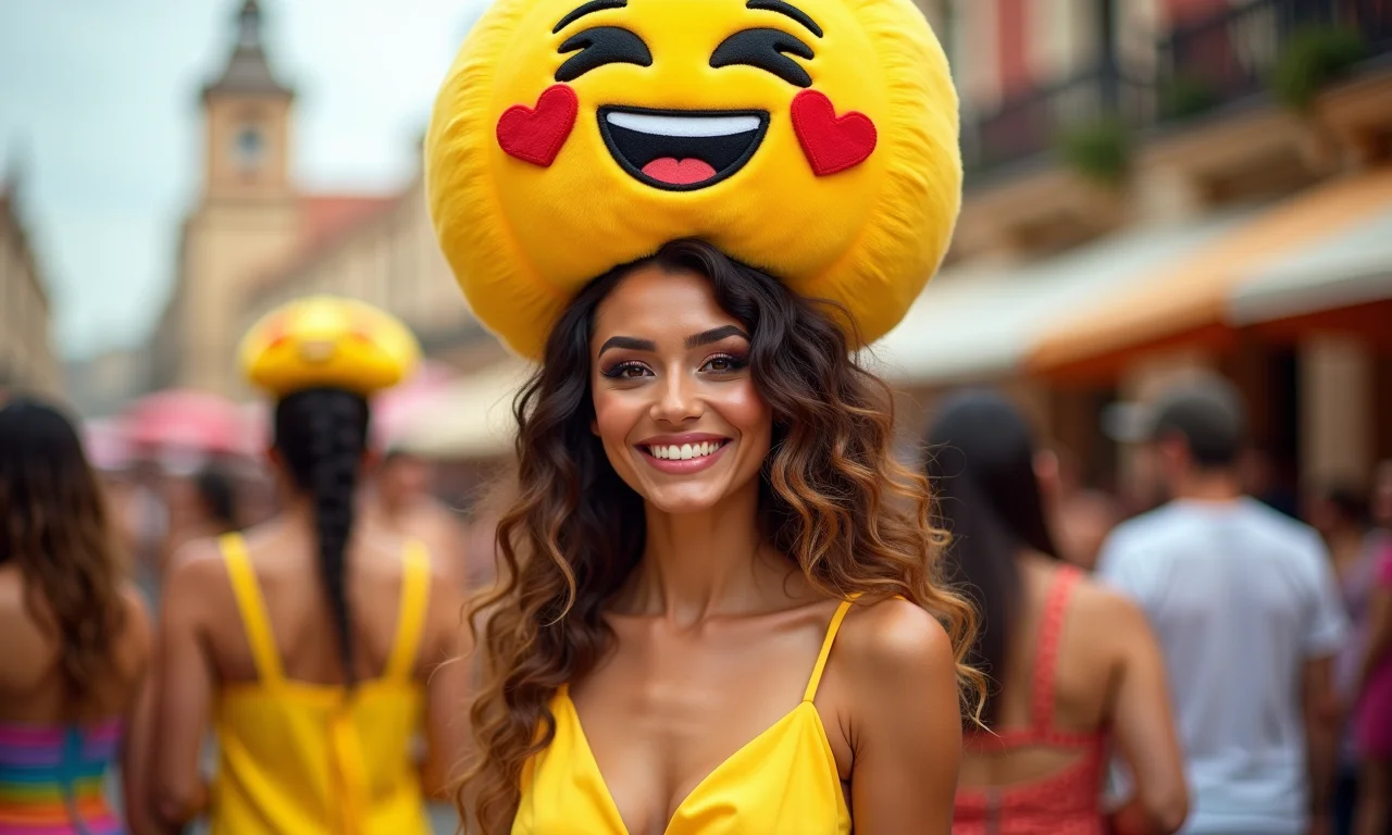 Rainha do Emoji brilhando no carnaval.