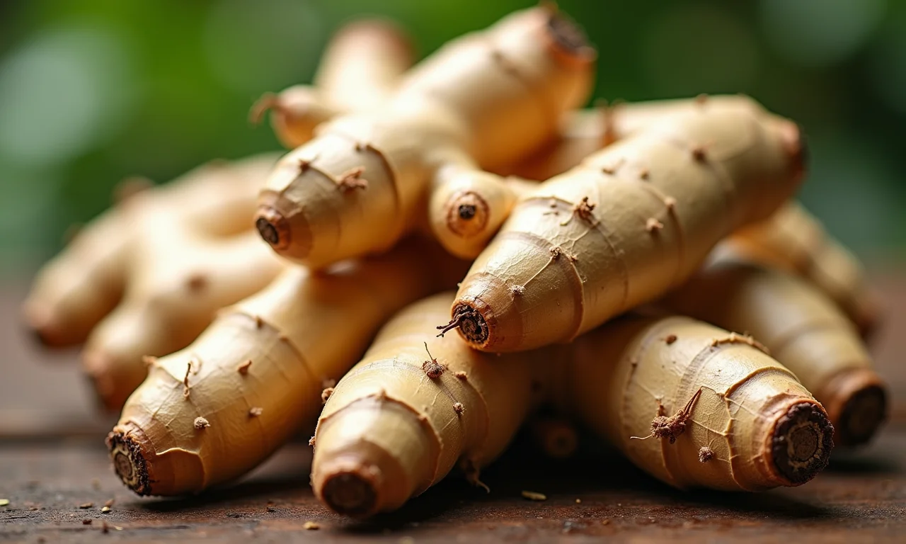 Raízes de gengibre fresco e orgânico.