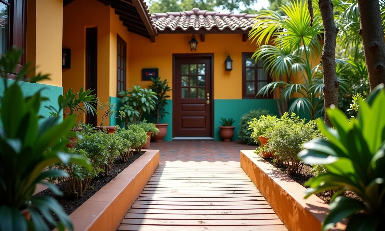 Rampa de acesso para cadeirantes em casa brasileira decorada.