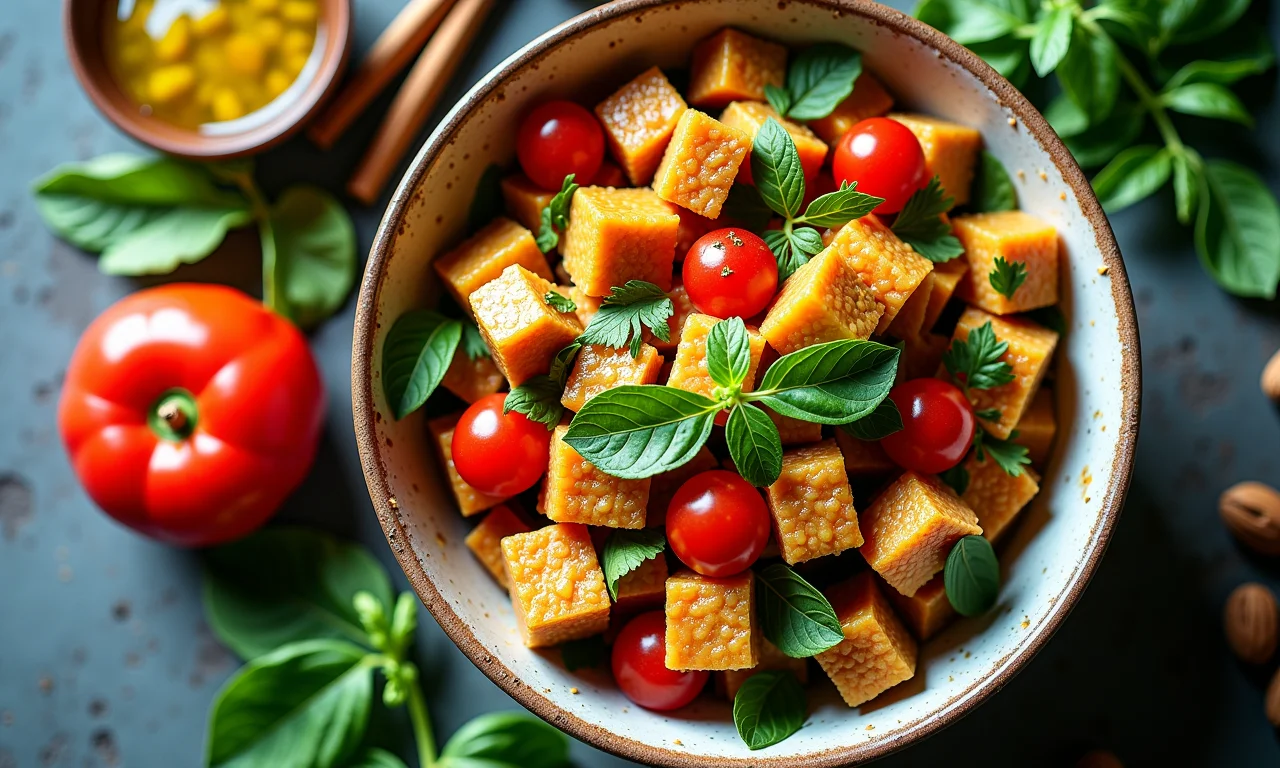 Receitas criativas e coloridas com proteínas vegetais.