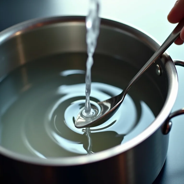 Redemoinho sendo criado na água fervente para cozinhar o ovo poché