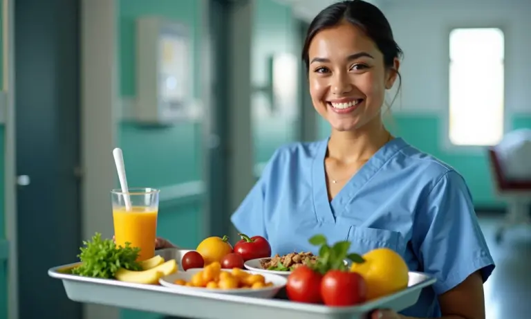 Refeição hospitalar colorida e saudável, foco na cura.