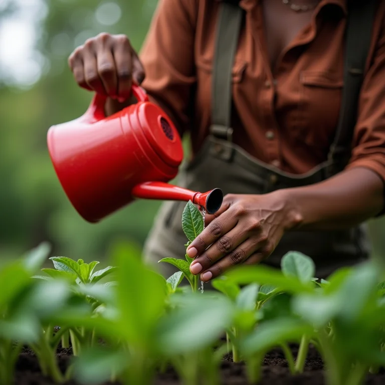 Regando as ervas delicadamente