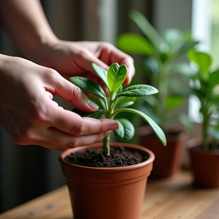 Regando uma planta com cuidado.