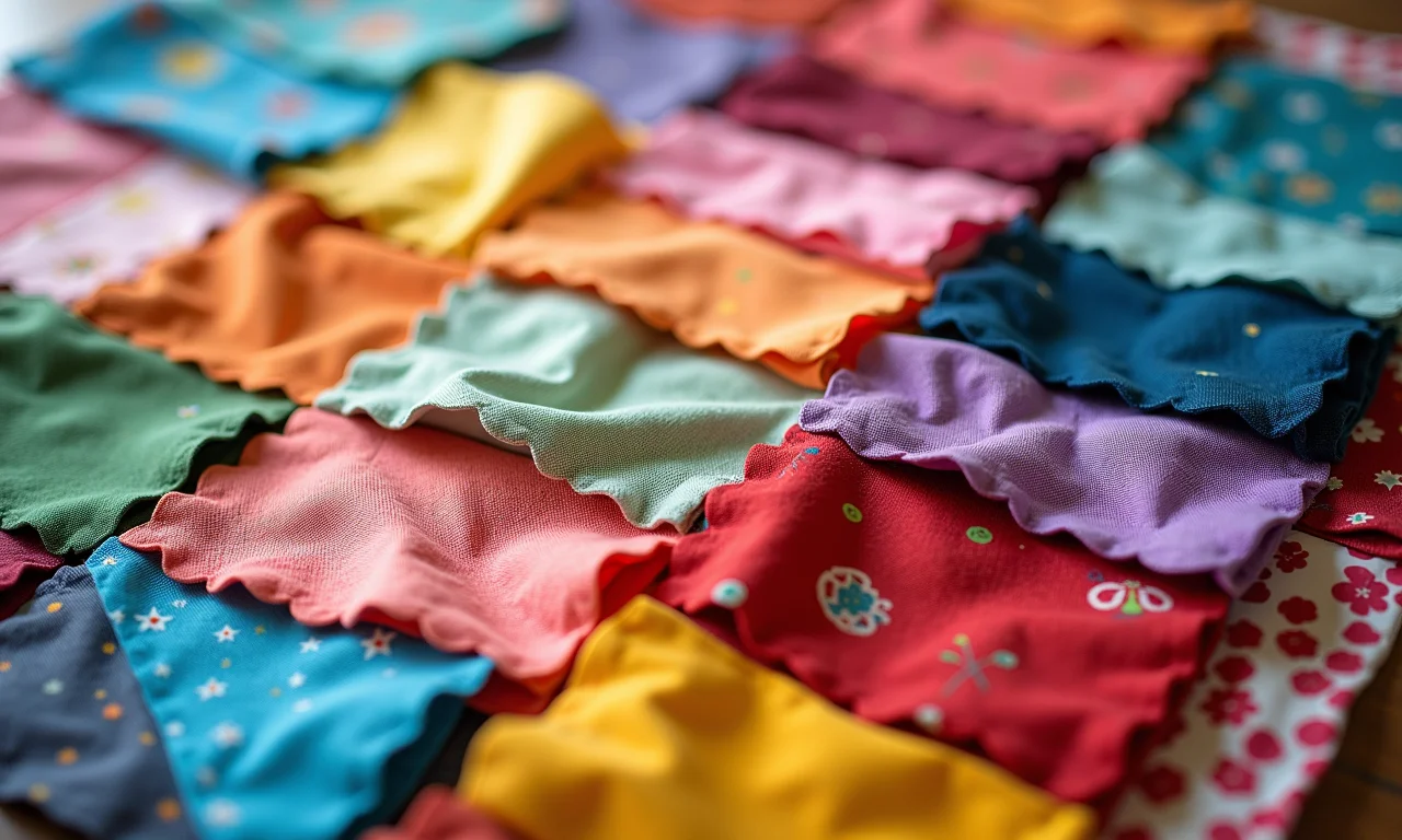 Retalhos de patchwork organizados para demonstrar economia de tecido