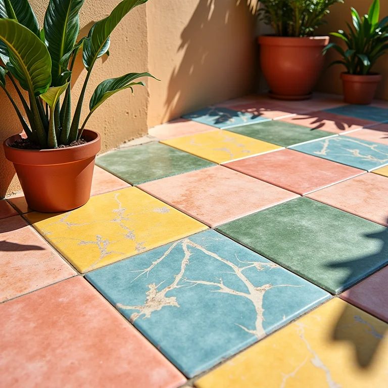 Revestimento cerâmico para jardim com design moderno e cores vibrantes.