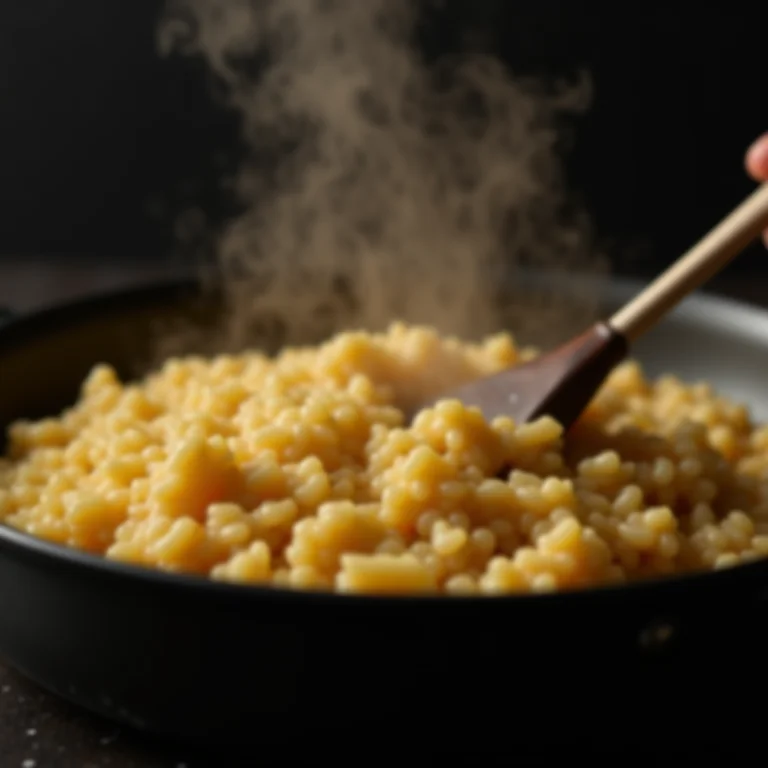 Risoto cremoso sendo mexido na panela