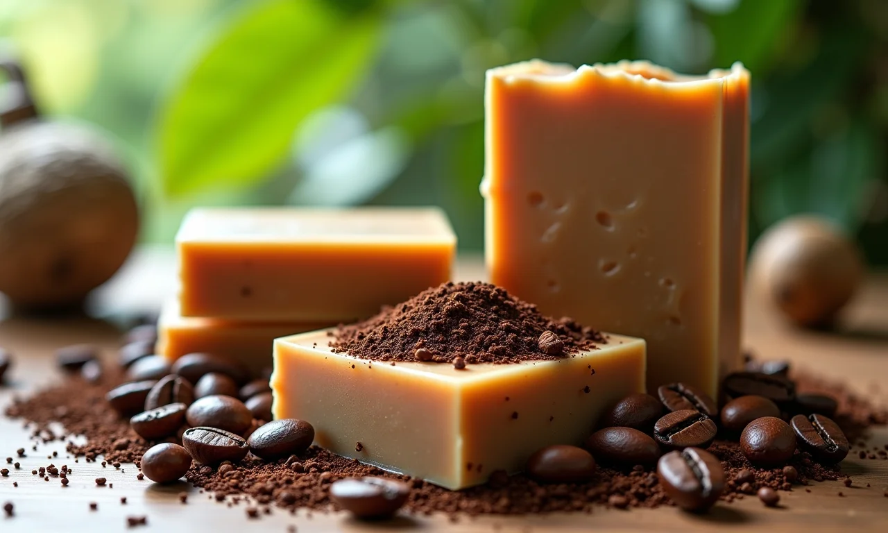 Sabonetes esfoliantes de café com grãos e borra de café.