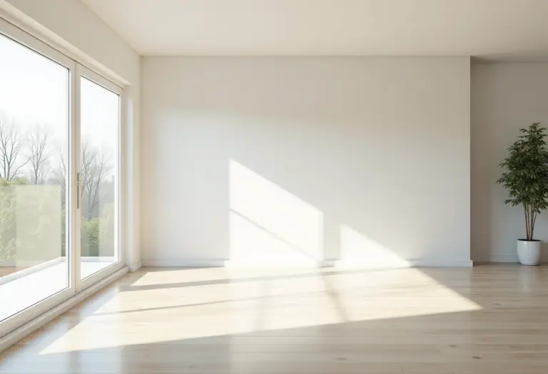 Sala de estar ampla com assoalho naval claro e iluminação natural.