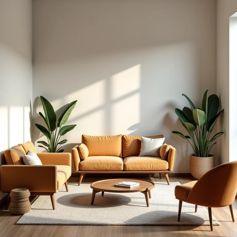 Sala de estar com móveis antigos dispostos de forma funcional