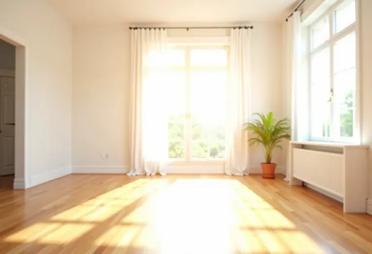 Sala de estar elegante com assoalho de madeira clara