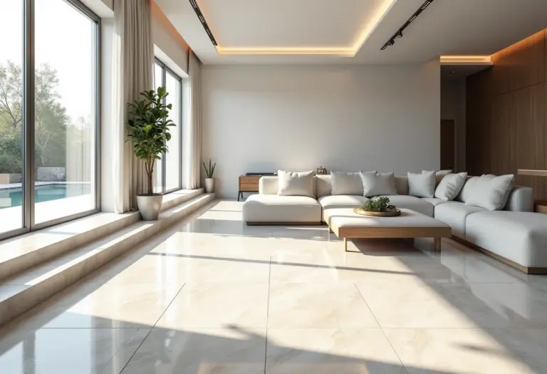 Sala de estar elegante com assoalho naval impecável