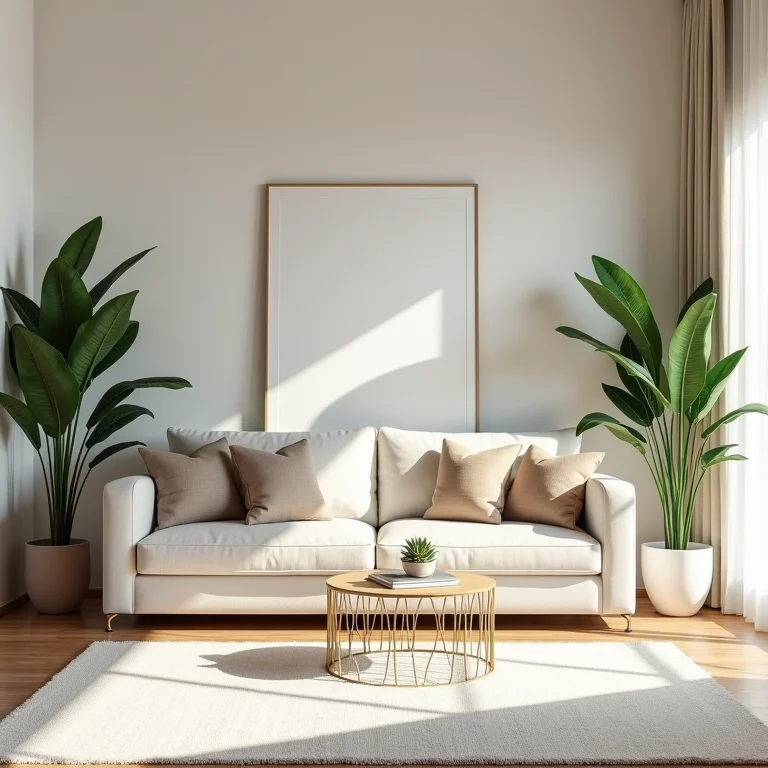 Sala de estar moderna com assoalho naval e decoração minimalista.