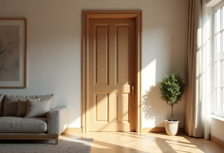 Sala de estar moderna com porta de madeira elegante