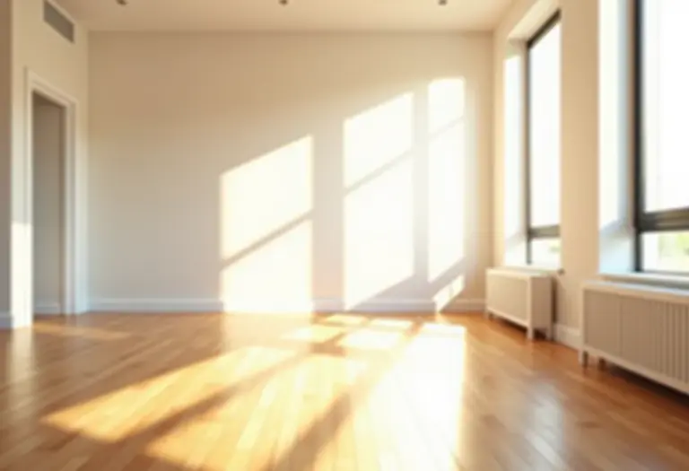 Sala de estar moderna e iluminada com luz natural.