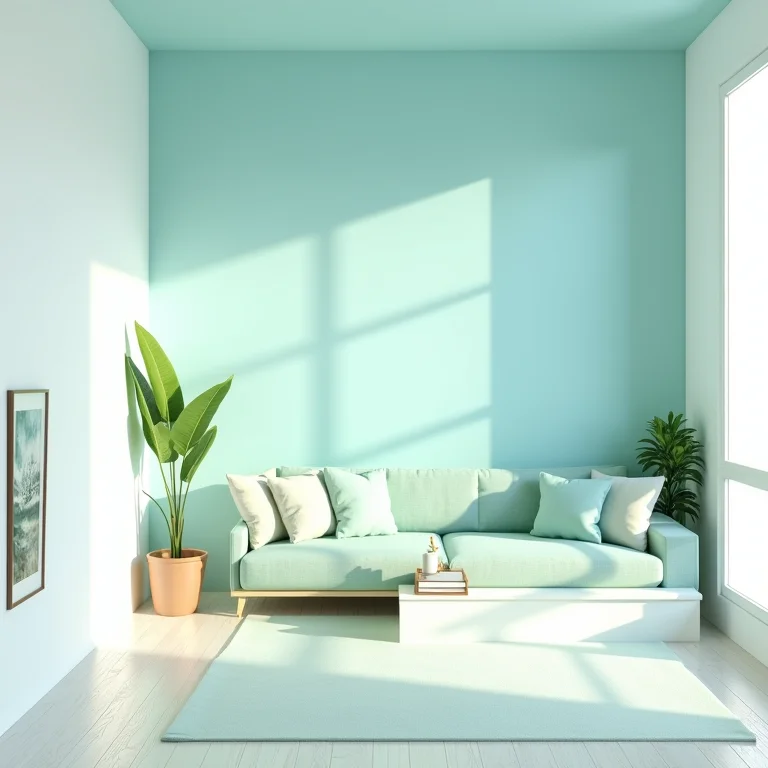 Sala pequena decorada com cores análogas claras para ampliar o espaço