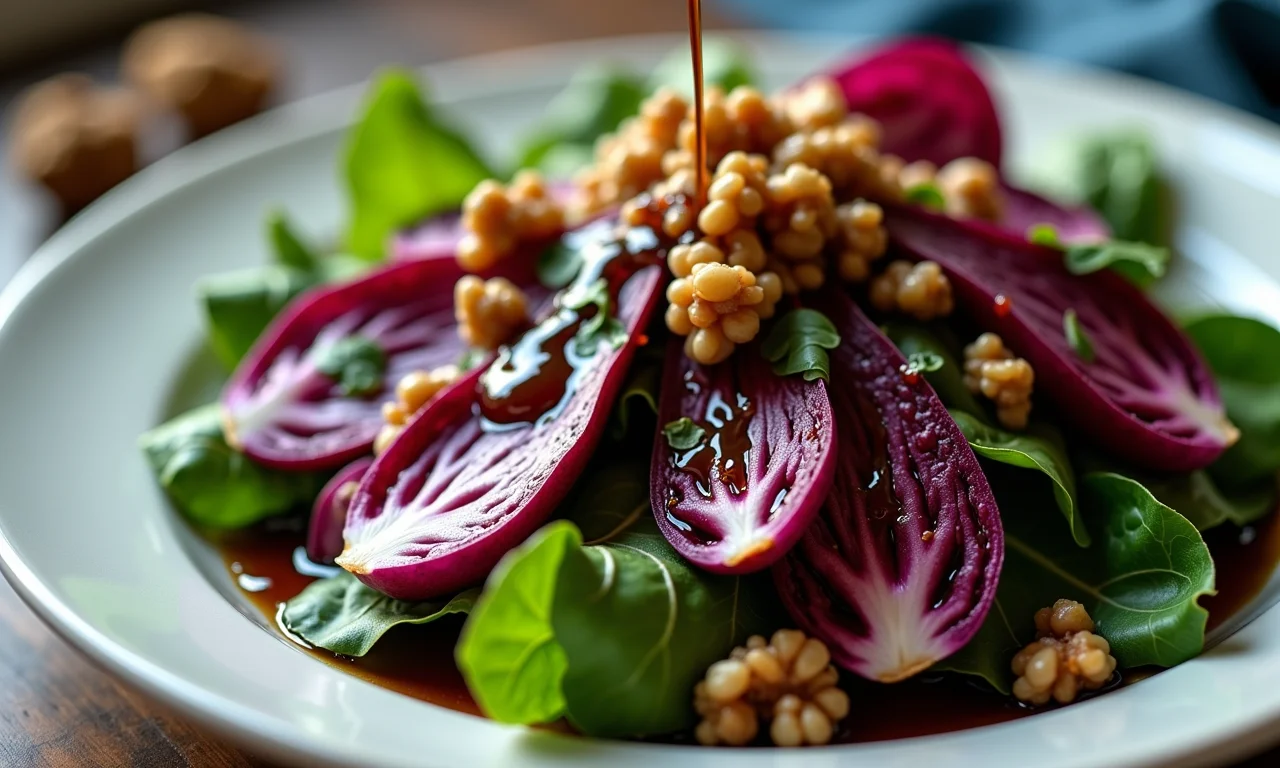 Salada de radicchio com um toque de aceto balsâmico e nozes.