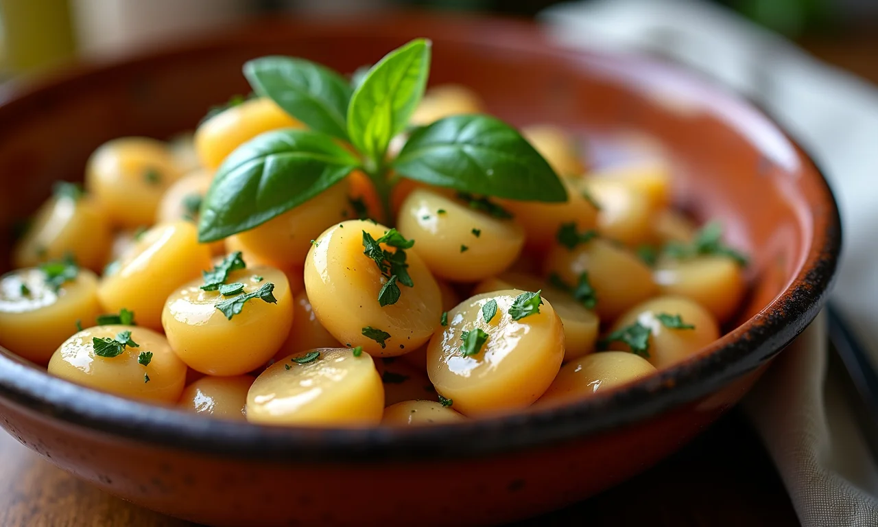 Scarola refogada com alho e azeite servida em tigela de cerâmica rústica.